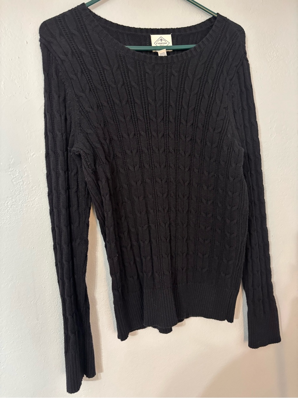 St. John's Bay Black Cable Knit Crewneck Sweater
